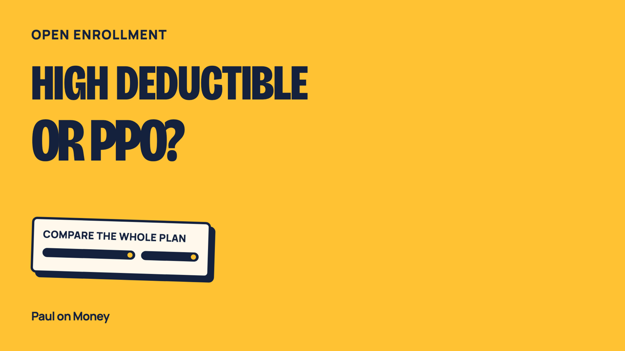 Illustration of a person weighing the costs of a high-deductible health plan and a PPO